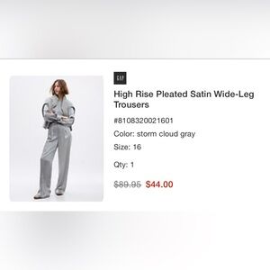 Gap High Rise Pleated Satin Wide-Leg Trousers